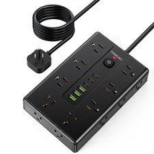 Power Strip Surge Protector with 16 Outlets 3 USB  3 USB C Ports Flat Plug New