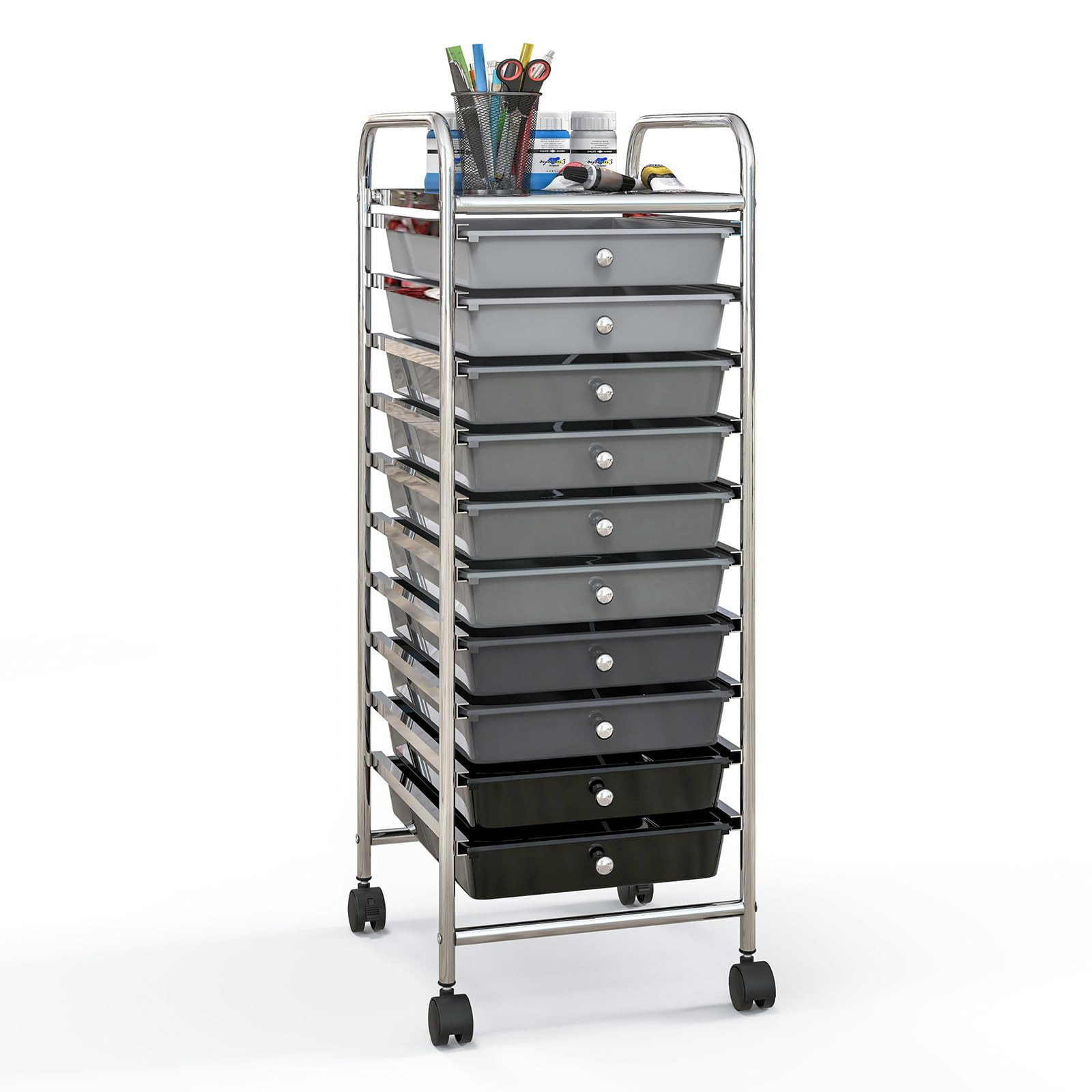 10 Drawer Storage Cart, Rolling Cart with Lockable Wheels, Trolley Utility Ca...