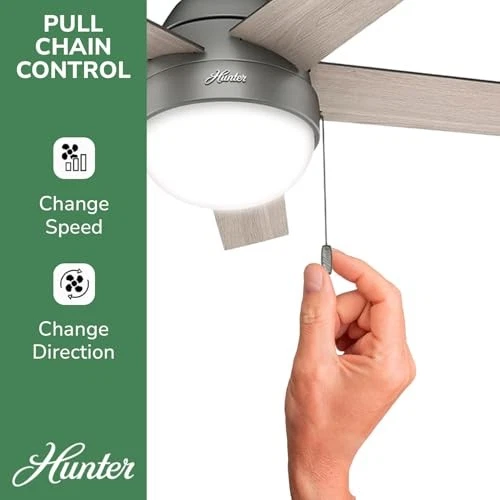 Hunter Anslee 46 Inch Modern Ceiling Fan with LED Light and Pull Chain Control - Picture 4 of 13