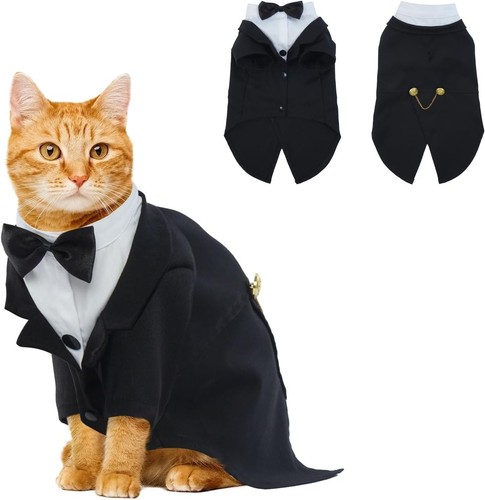 Dog/Cat Tuxedo Pet Outfit for Birthday/Weddings/Celebration Bow Tie Black/Grey - Picture 12 of 17