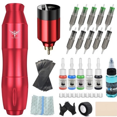 Tattoo Maschine Kit Wireless Rotary Pen 1500mAh Akku Needles Ink Set für Anfä...