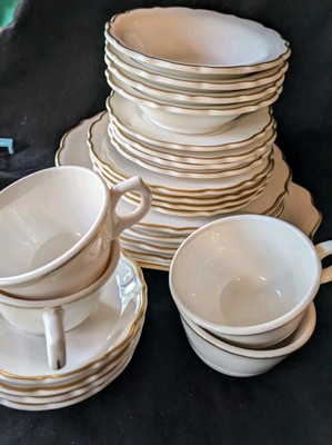 25 PC Syracuse China White Scalloped Gold Rim Dinner Bowl Cup Restaurant Ware