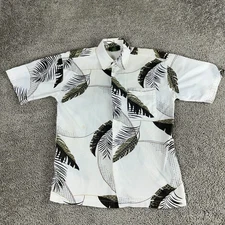 Scandia Woods Shirt Mens Medium White Black Hawaiian Cotton Button Up READ