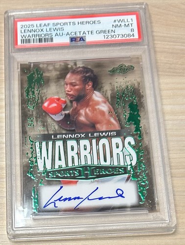 PSA 8 LENNOX LEWIS 2025 LEAF SPORTS HEROES ACETATE WARRIORS AUTO GREEN #5/5 
