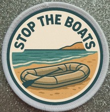 3 Inch Stop The Boats Illegal Immigration Iron / Sew On Patch Badge