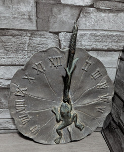Vtg Sun Dial 8" Wide Aluminum Frog On Lily Pad W/ Branch Garden Decor Sculpture