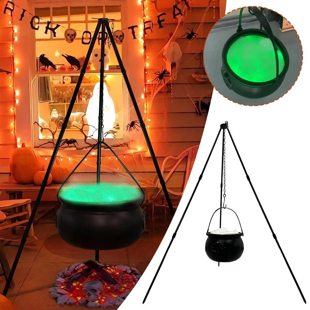 Halloween Decorations - Large Witches Cauldron on 30" Tripod with Lights - Black