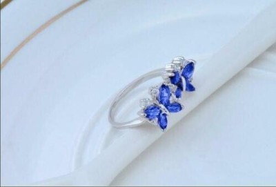 2Ct Marquise Cut Simulated Blue Sapphire Butterfly Ring In 14k White Gold Plated