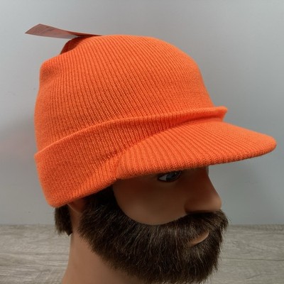 Hot Shot Blaze Orange Knit Radar Cap Hunting Brimmed Beanie Toboggan Hat OSFM