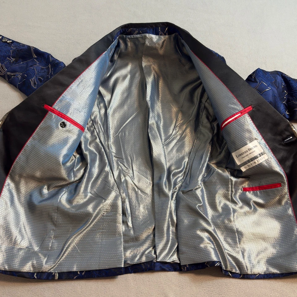 Blazer Lorenzo Bruno Diseño Italiano Para Hombres Esmoquin Super 150 Jacquard Floral 42R Foto 4 de 4