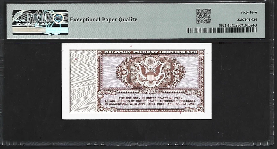 WW2-US Military Payment Certificate 5 Cents PMG 65 EPQ UNC Series 472 P#S821-1 - Image 4 of 4