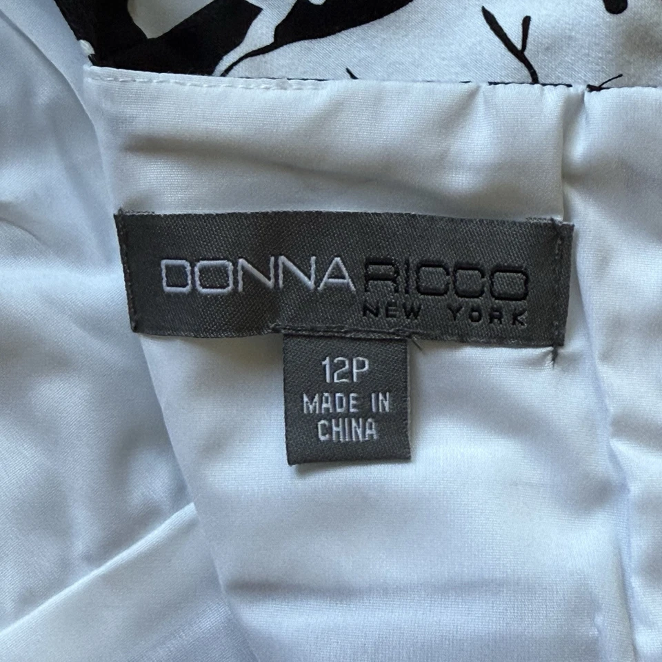 Y2K Donna Ricco Dress 12P Black White Floral Sleeveless A Line Stretch Slimming - Image 2 of 4