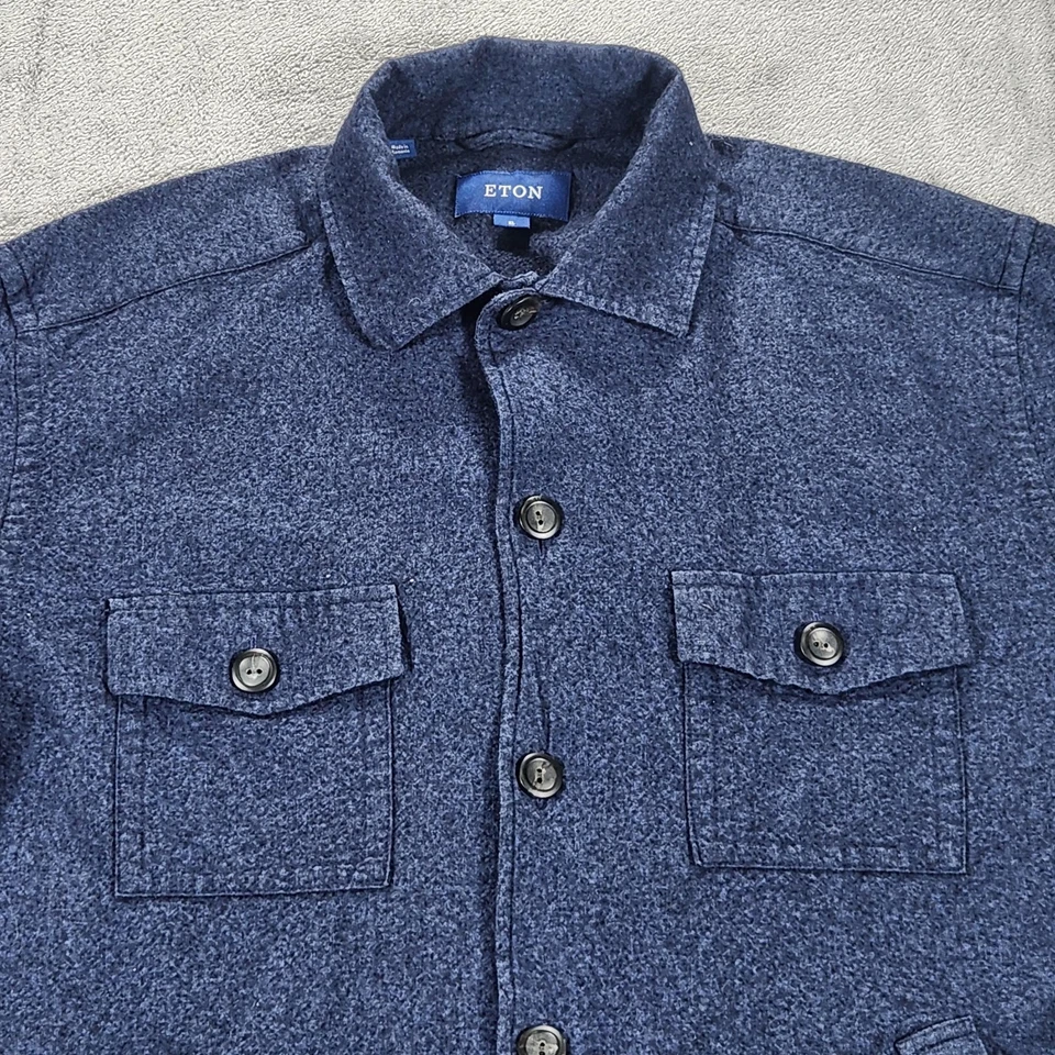 Eton Jacket Mens XL Blue Flannel Wool Cashmere Shirt Jacket Overshirt Casual - Image 4 of 4