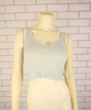 Brandy Melville Ribbed Henley Button Tank Top Cami OS Light Sage Y2K READ