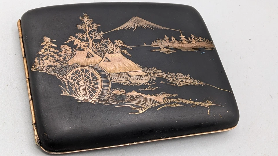 Vintage 1930s Japanese Cigarette Case with Gilded Inlay - Image 1 of 4