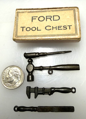 Vintage Antique Lead Miniature Ford Model T Tool Chest Doll House Toy Size