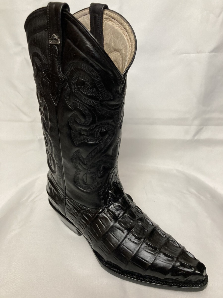 PISTOLERO BOOTS/ 7 EE / BLACK GENUINE LEATHER / CAIMAN TAIL PRINT