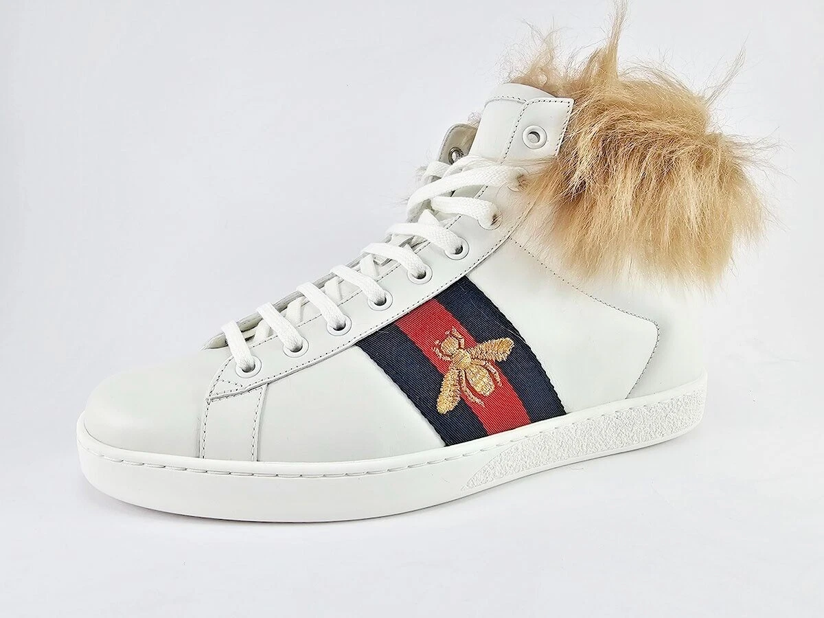 Baskets homme Gucci Ace cuir blanc fourrure pointure UK 7,5 IT 41,5