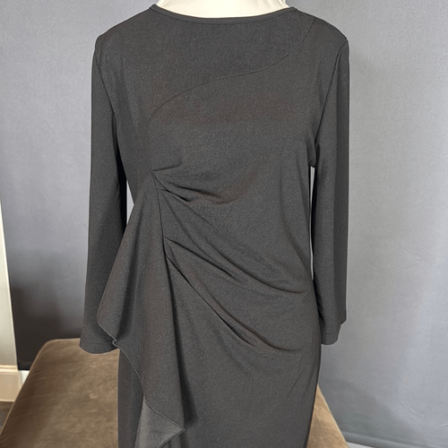 Women’s Black Asymmetrical Ruffled Midi Dress 3/4 Sleeve Zip Back Size XL NEW - Picture 2 of 15