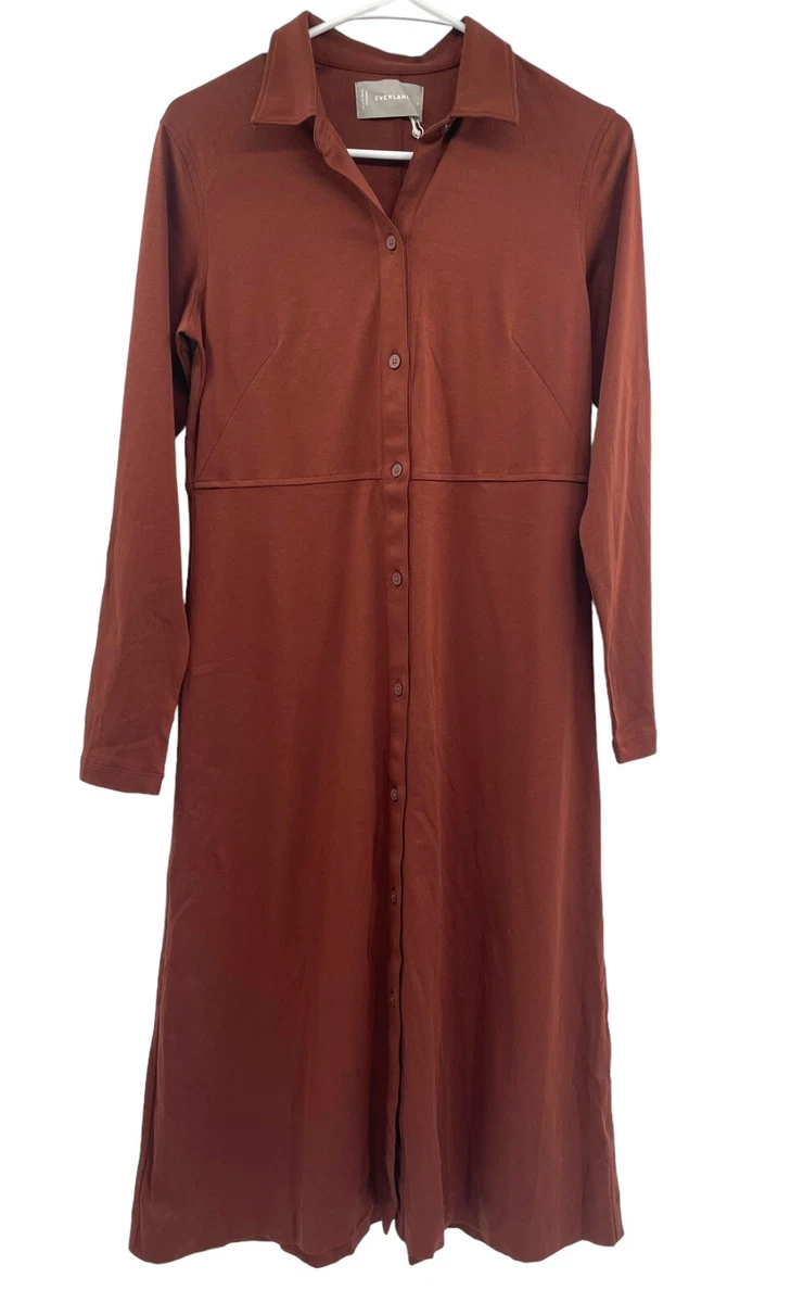 Everlane The Luxe Cotton Shirt Dress Brown Small Long Sleeve 100