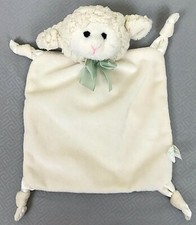 Bearington Collection Lamb Security Blanket Cream/Ivory Knotted Green Bow