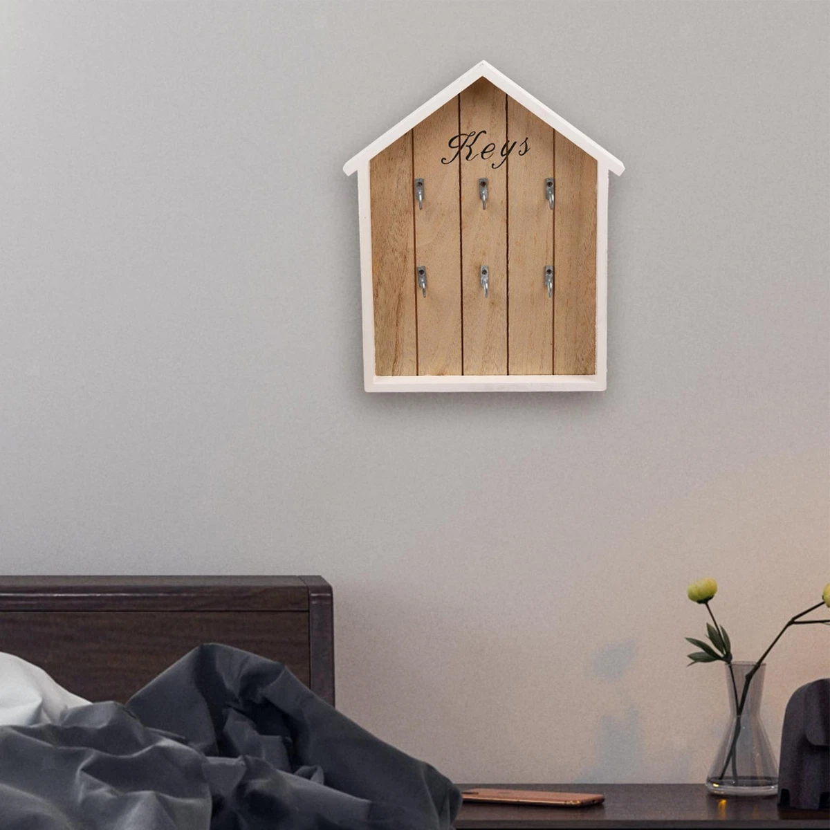 Wall Mounted Key Hooks Wood Key Storage Rack for Hallway Garage Farmhouse
