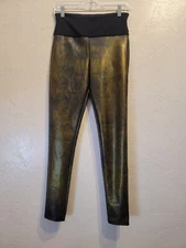 Assets by Spanx Sz M All Over Faux Leather Leggings Tummy Control Gold Bronze