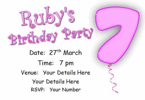 10 Personalised INVITATIONS,  girl birthday party invite pink AGE 7 card seven - Picture 1 of 13