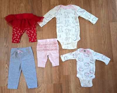 Lot of 5 Baby Girl Clothes Red Tutu Pant Blue Pin Pants One Piece Size 0 Newborn