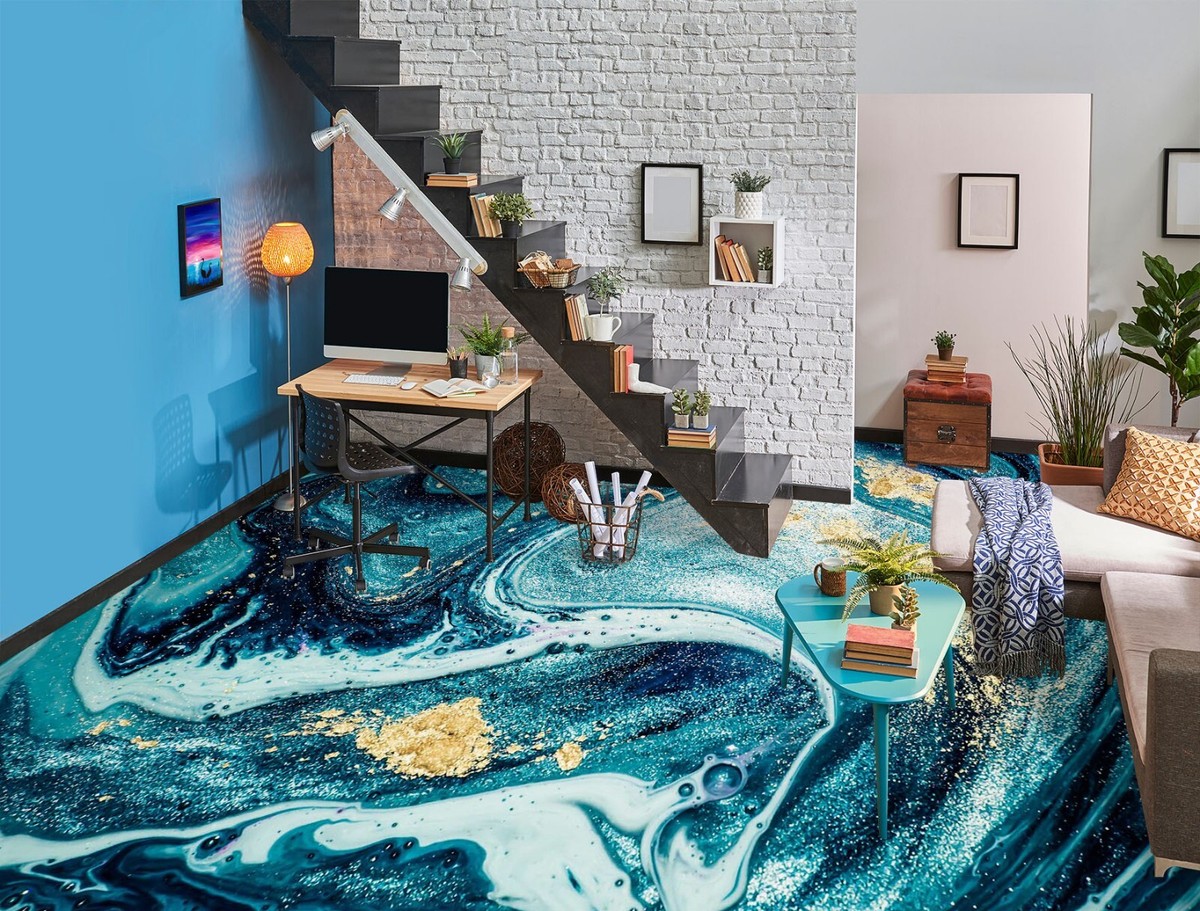 Blue materialページ 3D Blue Texture SKE1855 Floor WallPaper Print Decal Epoxy