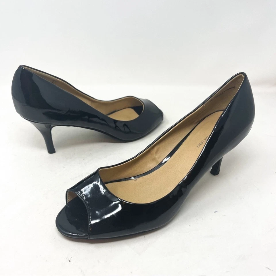 Tacón Lane Bryant negro de cuero vegano peep toe talla 10 Foto 2 de 4