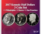 2017 P & D & S KENNEDY HALF DOLLAR 3 COIN SET NEW BU + PROOF ULTRA HEAVY CAMEO