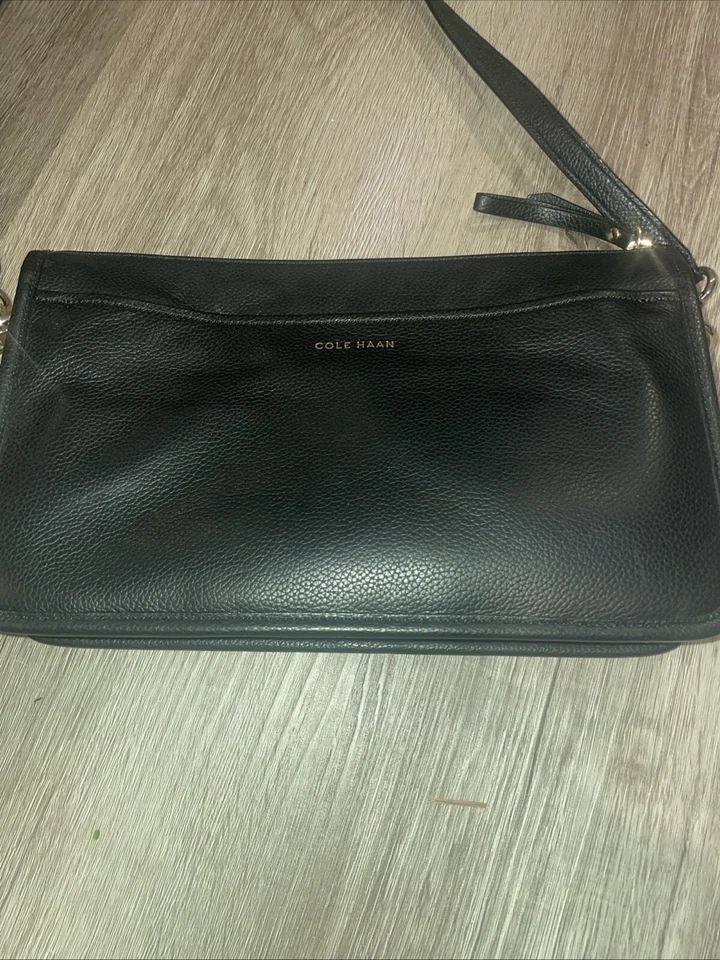 Cole Haan Crossbody Bag Womens Sm Black Leather Crossbody/clutch Blue Inside - Image 2 of 4