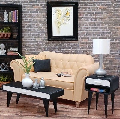  black & white COFFEE + SIDE TABLE SET living room FURNITURE 1/6 for BARBIE 