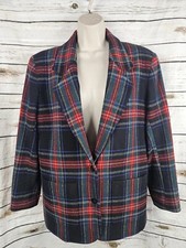 Vtg Talbots Tartan Plaid Wool Blend Blazer PM Womens Jacket Academia Preppy