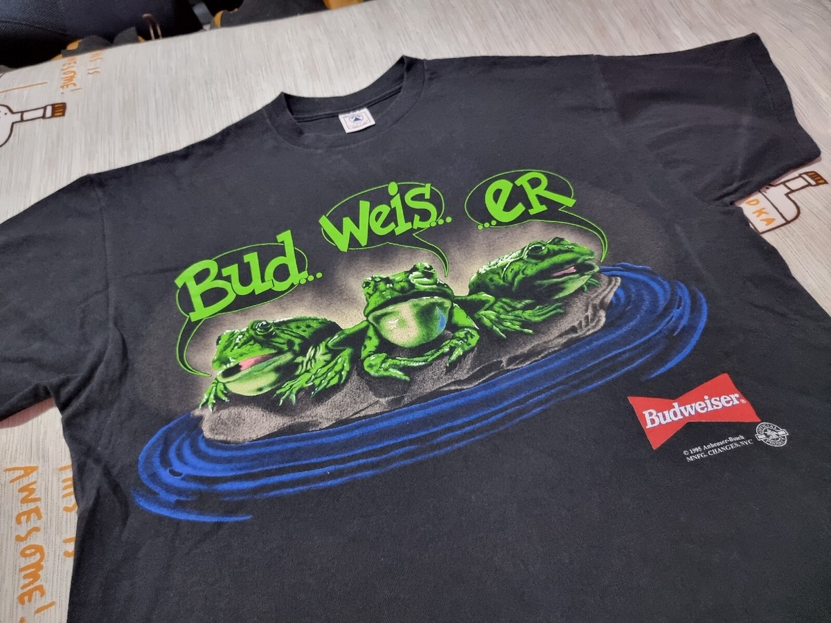 rare vintage VTG 1995 Budweiser BEER Your Pad Or Mine Frog T Shirt