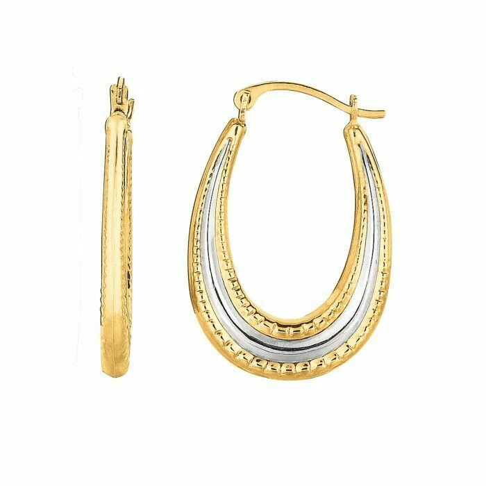 1" Diamond Cut Medium Oval Hoop Earrings Real 10K Yellow Gold 0.8gr