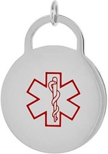 Surgical Stainless Steel Medical Alert ID Tag Pendant 1 Inch Round 24 inch Long