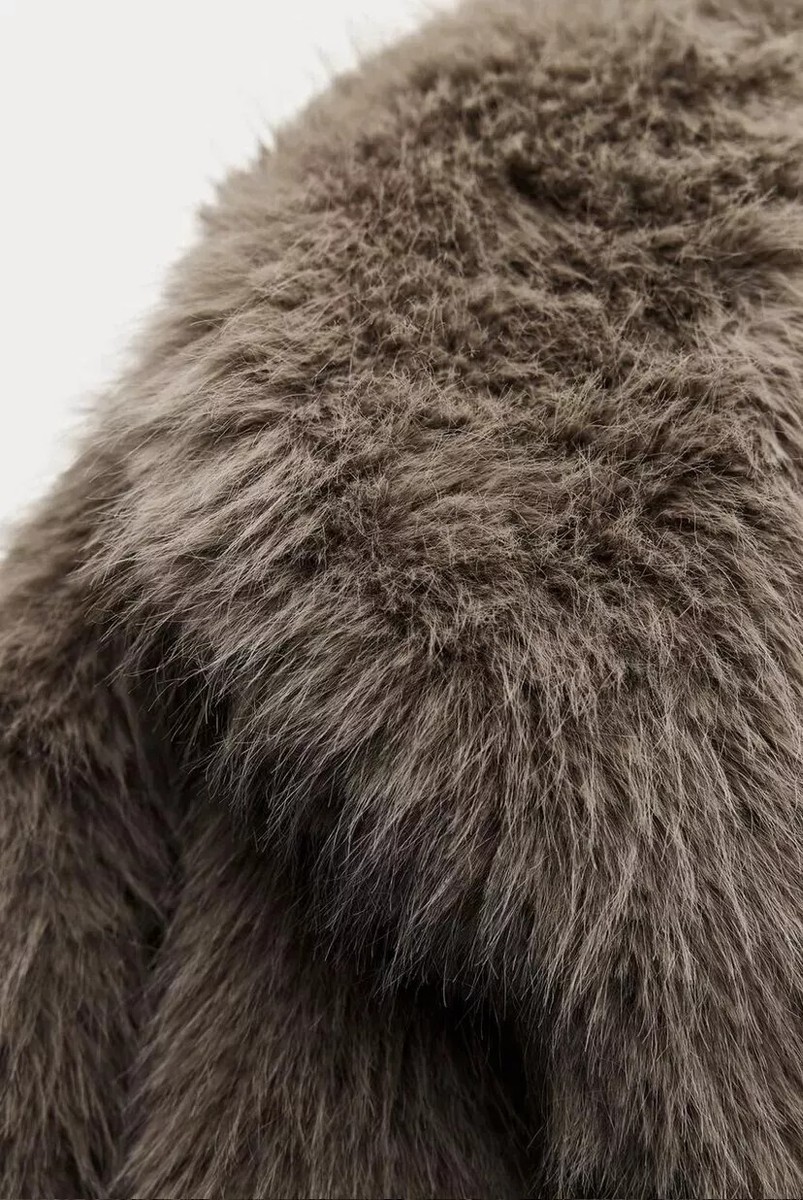 ZARA SHORT FAUX FUR COAT BROWN TAUPE SIZE M L XL 5854/221
