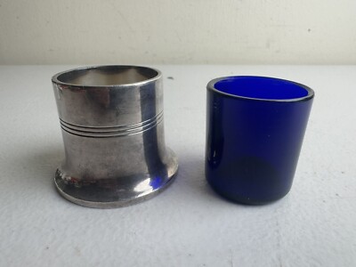 EPNS Bros Bond s Restaurant Silver Plated Salt Pot Cobalt Blue Glass Liner Nice
