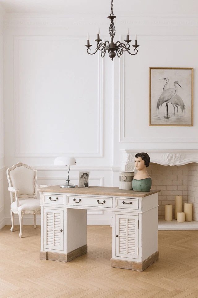 Vintage Schreibtisch Bürotisch Landhausstil Sekretär Holz Schubladen und Türen - Bild 4 von 4