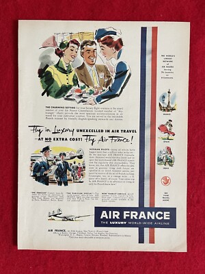 Vintage 1952 Print Ad Air France Serving 76 Countries On 6 Continents Ad
