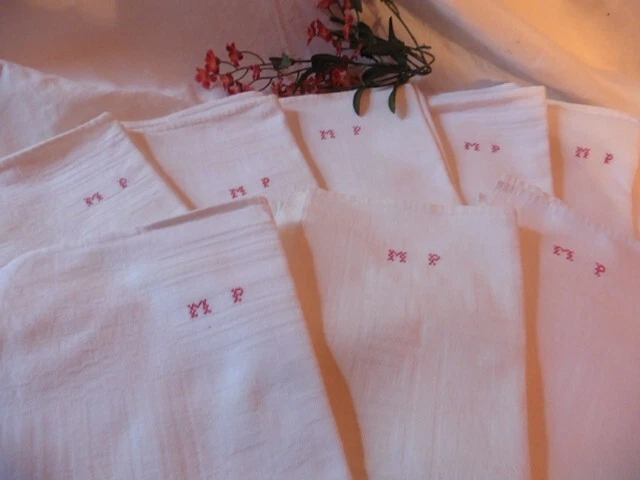 8 ANCIENNES SERVIETTES DAMASSE METIS DAMIERS MP 63X53 CM - Photo 3/4