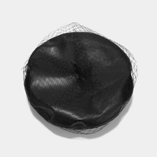 Women PU Leather Fascinator Beret Hat with Veil Artist Beanie Cap Black New