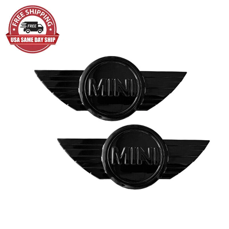 2 X MINI Cooper Emblem R50 R55 R56 Brillo Negro Metal Capó Bota Insignia Foto 3 de 4