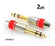 2-PACK Quality 1/4 inch Stereo TRS Male Plug Gold/Silver Connector, CN-040-2