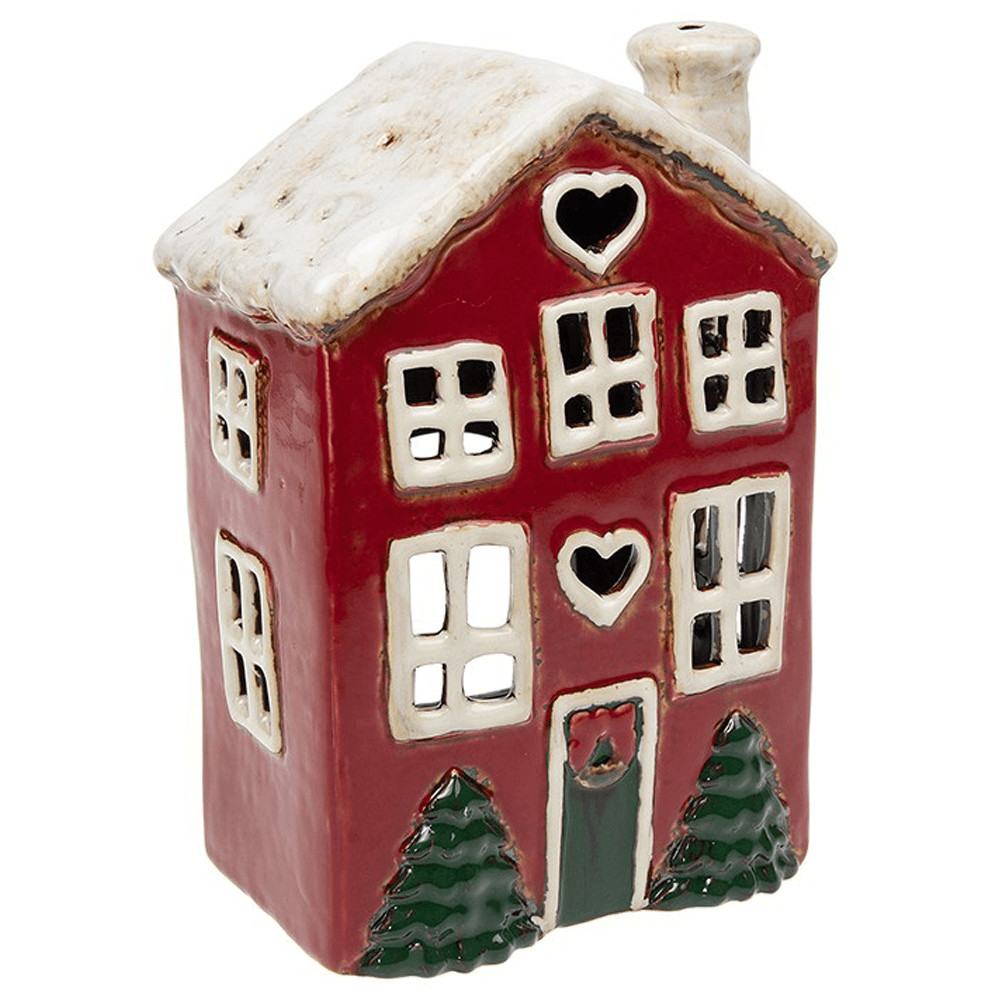 Village Pottery Heart House Christmas Tealight Holder JD 315281