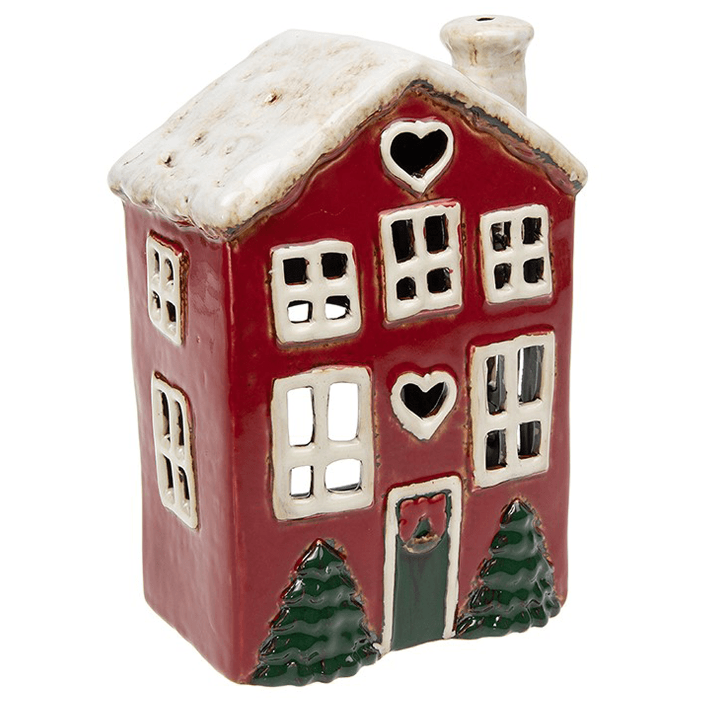 Village Pottery Heart House Christmas Tealight Holder JD 315281