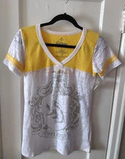 Harry Potter Hufflepuff Juniors Size Large Yellow/Gray Burnout T-Shirt Tee - New