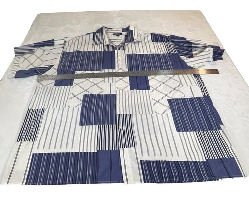 Koman Jeans Men Button Up Shirts 4X Blue/White Patchwork 60’s EUC - Picture 10 of 17